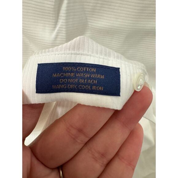 David Donahue Trim Fit White Spread Collar Long Sleeve Cotton Dress Sz 18 - Picture 7 of 8